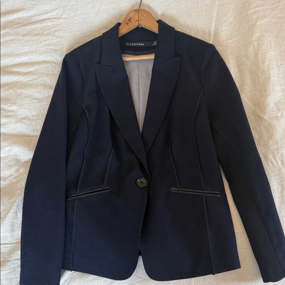 Stunning Iris Setlakwe Navy Blazer with leather trim